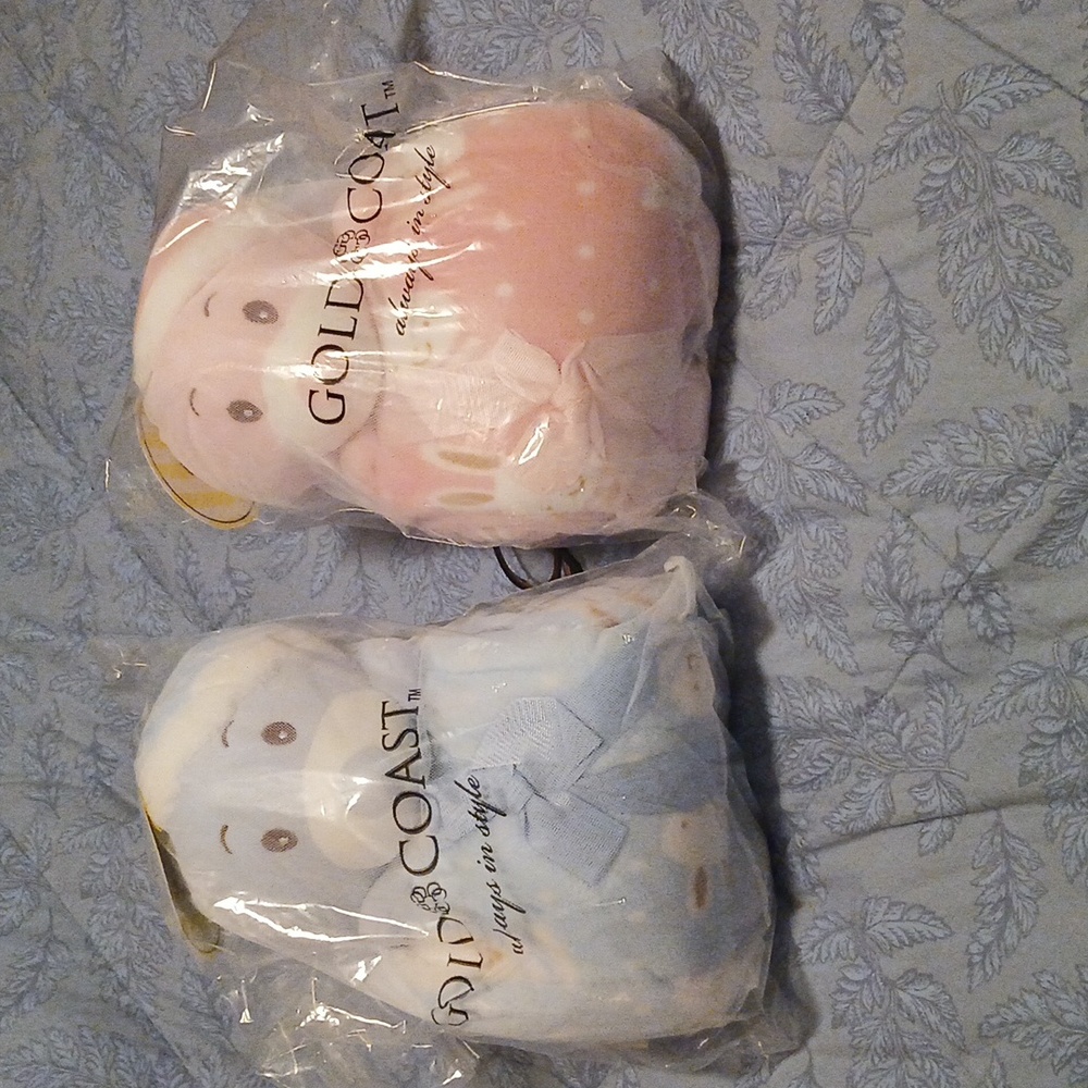 Gold Coast Cuddly Plush Bears with Snuggly Throws Blue and Pink Set of 2